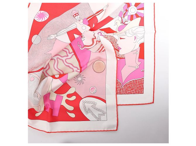 Foulard in seta Hermès Carré 90 "CA DECOIFFE" Rosa - vista 11