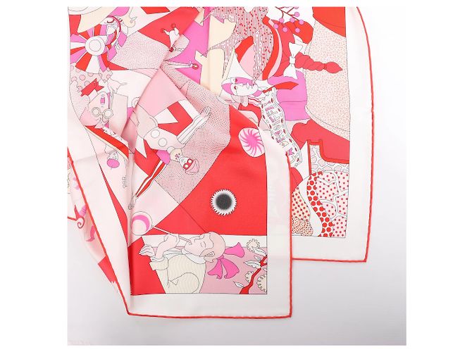 Foulard in seta Hermès Carré 90 "CA DECOIFFE" Rosa - vista 12
