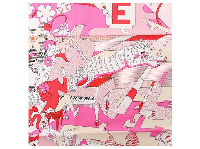 Foulard in seta Hermès Carré 90 "CA DECOIFFE" Rosa - vista 13
