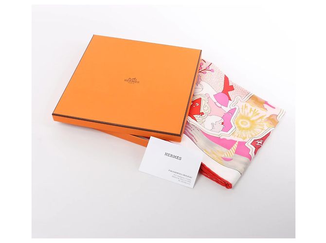 Foulard in seta Hermès Carré 90 "CA DECOIFFE" Rosa - vista 15