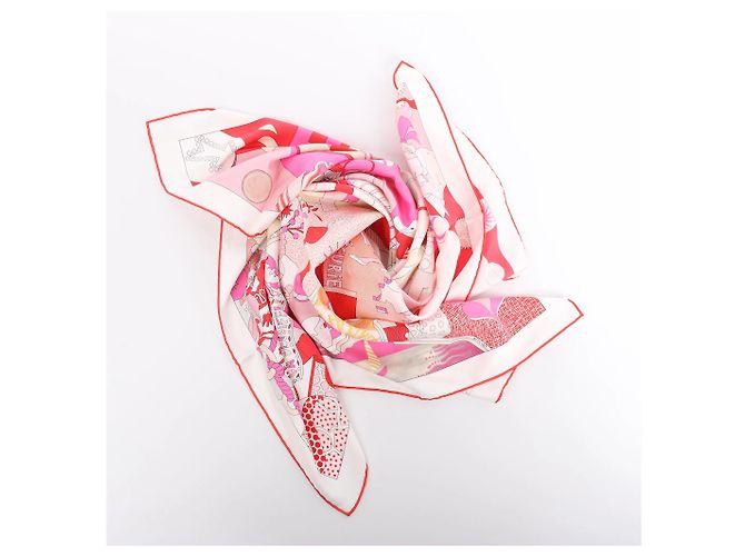 Foulard in seta Hermès Carré 90 "CA DECOIFFE" Rosa - vista 16