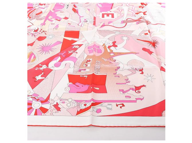 Foulard in seta Hermès Carré 90 "CA DECOIFFE" Rosa - vista 3