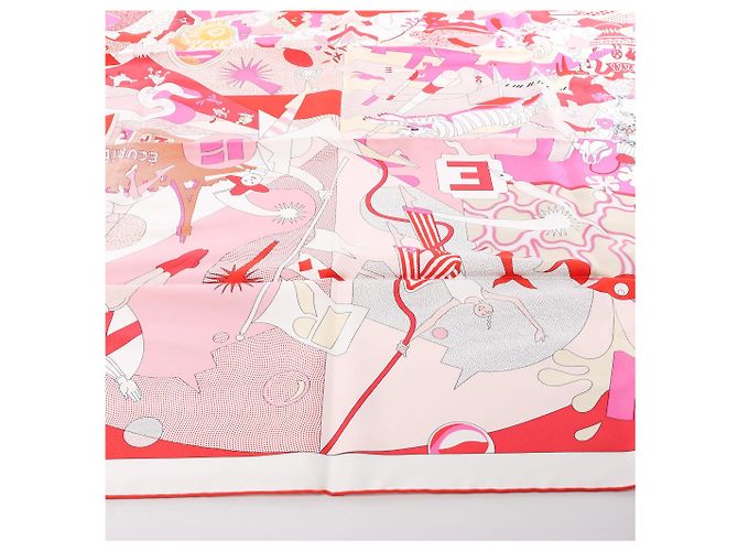 Foulard in seta Hermès Carré 90 "CA DECOIFFE" Rosa - vista 4