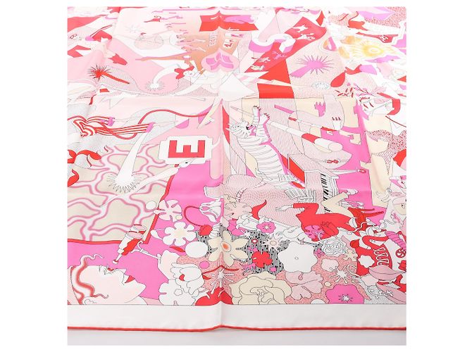 Foulard in seta Hermès Carré 90 "CA DECOIFFE" Rosa - vista 5