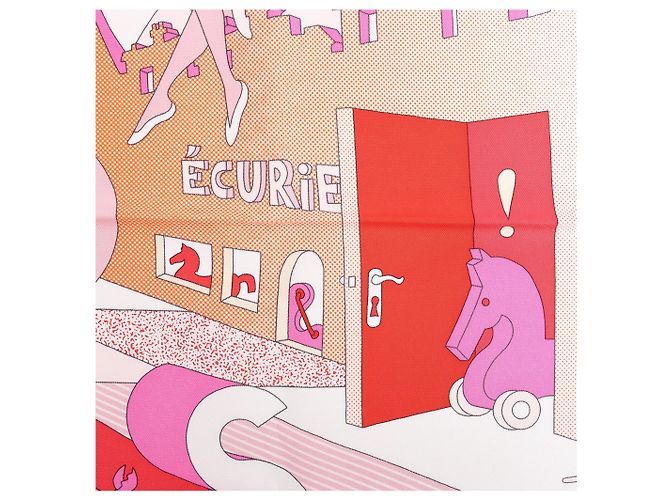 Foulard in seta Hermès Carré 90 "CA DECOIFFE" Rosa - vista 6