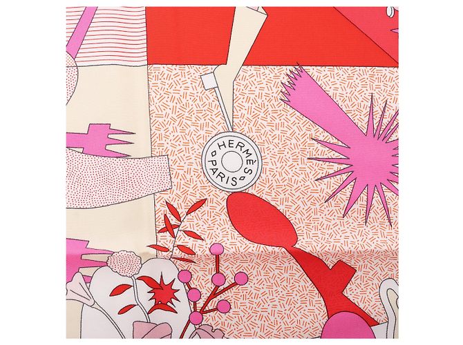 Foulard in seta Hermès Carré 90 "CA DECOIFFE" Rosa - vista 7