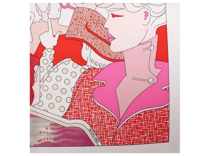 Foulard in seta Hermès Carré 90 "CA DECOIFFE" Rosa - vista 8