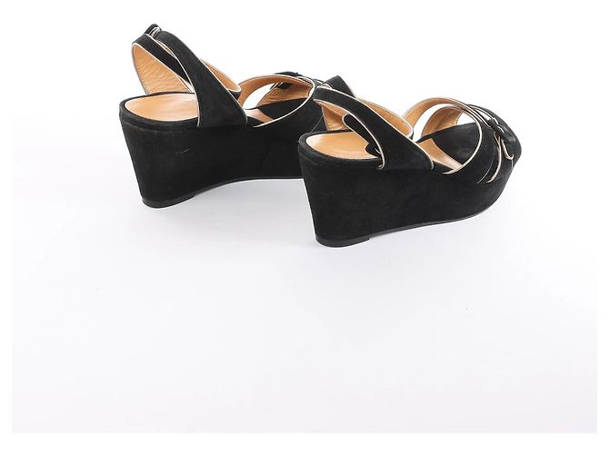 Hermès Sandali HERMES con zeppa in pelle e scamosciato neri, Taglia 37 EU Nero - vista 12