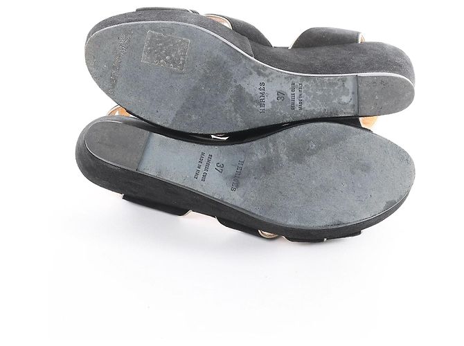 Hermès Sandali HERMES con zeppa in pelle e scamosciato neri, Taglia 37 EU Nero - vista 13