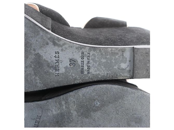 Hermès Sandali HERMES con zeppa in pelle e scamosciato neri, Taglia 37 EU Nero - vista 14