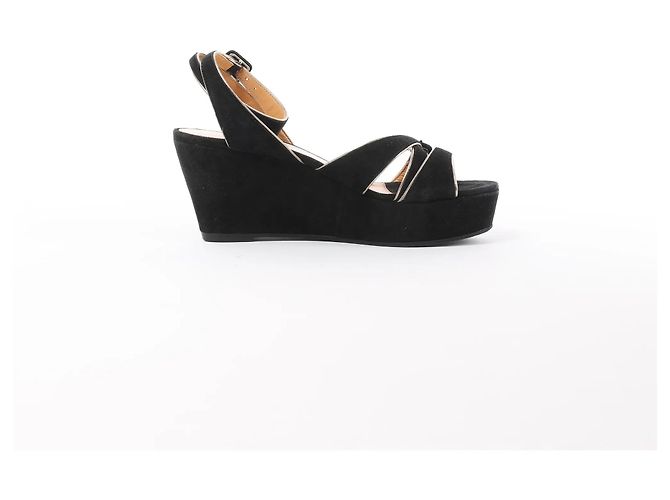 Hermès Sandali HERMES con zeppa in pelle e scamosciato neri, Taglia 37 EU Nero - vista 3
