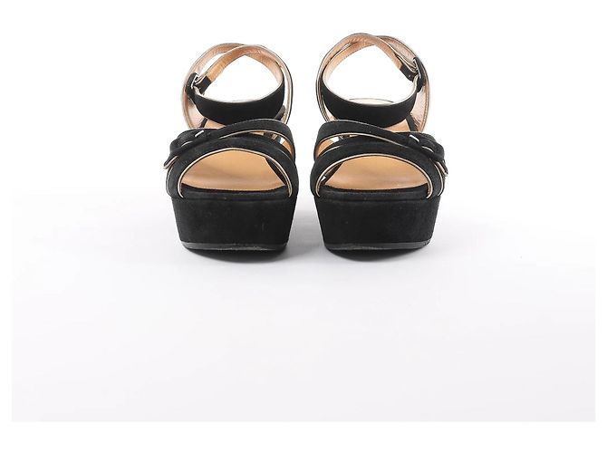 Hermès Sandali HERMES con zeppa in pelle e scamosciato neri, Taglia 37 EU Nero - vista 5