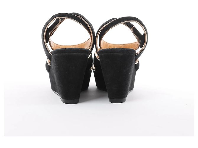 Hermès Sandali HERMES con zeppa in pelle e scamosciato neri, Taglia 37 EU Nero - vista 7