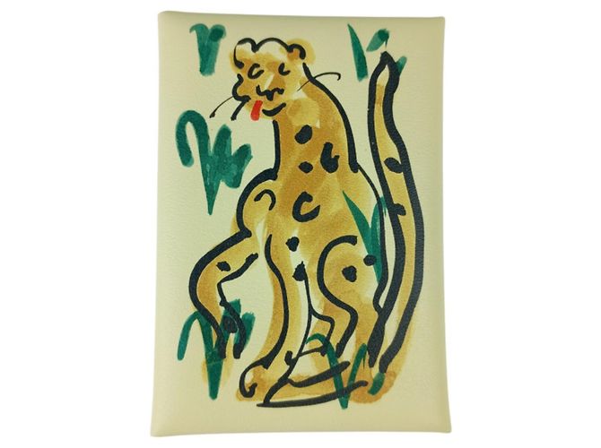 Hermès Tarjetero Hermes Calvi Duo Spring Panther Jaune - vista 3
