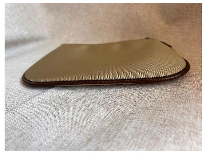 Lancel Pochette in tela beige e pelle marrone - vista 10