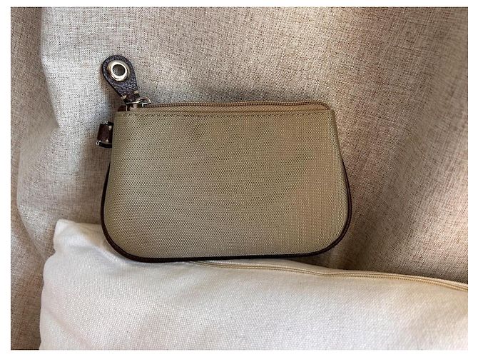 Lancel Pochette in tela beige e pelle marrone - vista 2