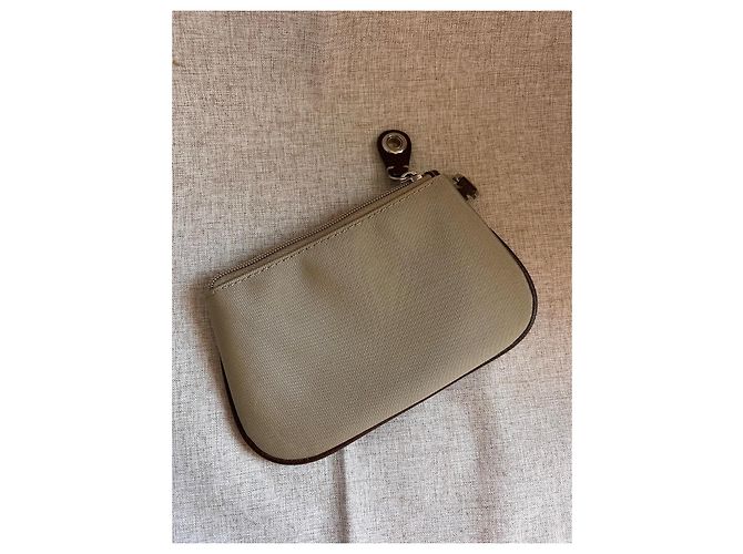 Lancel Pochette in tela beige e pelle marrone - vista 3