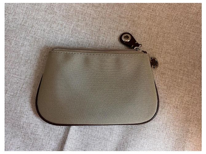 Lancel Pochette in tela beige e pelle marrone - vista 7