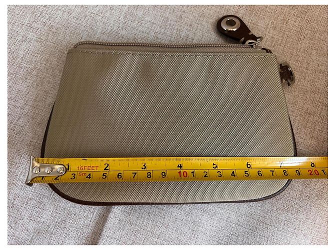 Lancel Pochette in tela beige e pelle marrone - vista 8