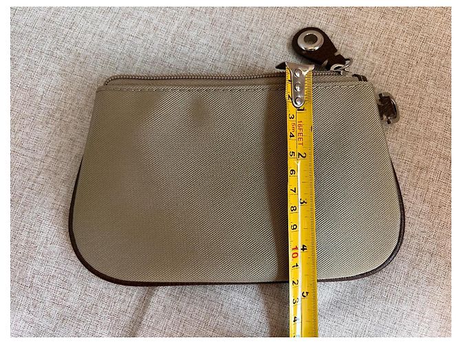 Lancel Pochette in tela beige e pelle marrone - vista 9