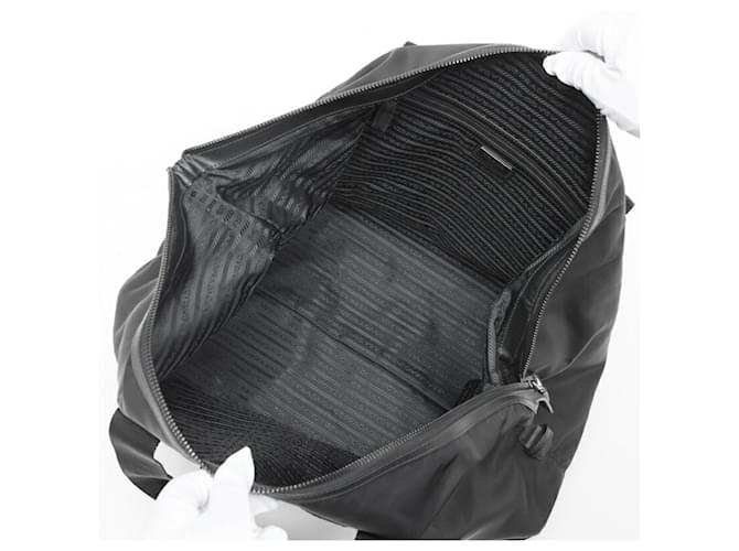 Borsa duffle in nylon e pelle Saffiano Prada Nero - vista 7