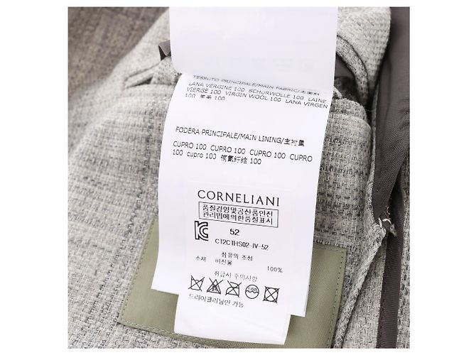 Corneliani Single-Breasted Check Wool Coat in Gray, Size 52 IT Brown - view 10