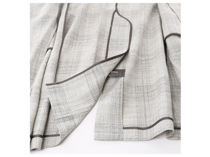 Corneliani Single-Breasted Check Wool Coat in Gray, Size 52 IT Brown - view 11