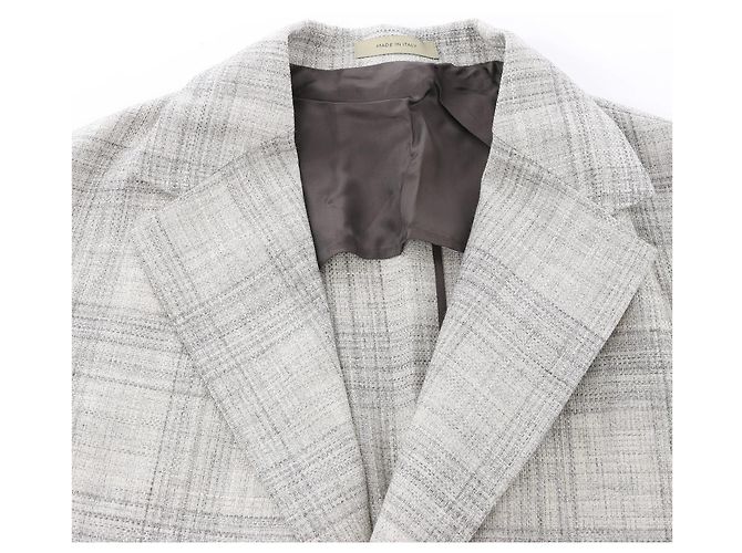 Corneliani Single-Breasted Check Wool Coat in Gray, Size 52 IT Brown - view 2
