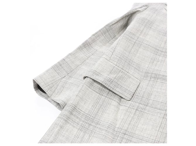 Corneliani Single-Breasted Check Wool Coat in Gray, Size 52 IT Brown - view 6