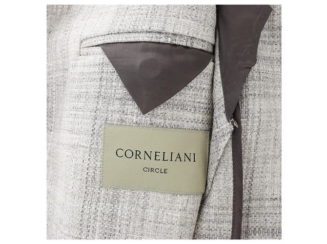 Corneliani Single-Breasted Check Wool Coat in Gray, Size 52 IT Brown - view 8