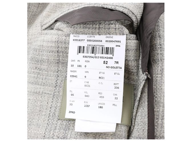 Corneliani Single-Breasted Check Wool Coat in Gray, Size 52 IT Brown - view 9