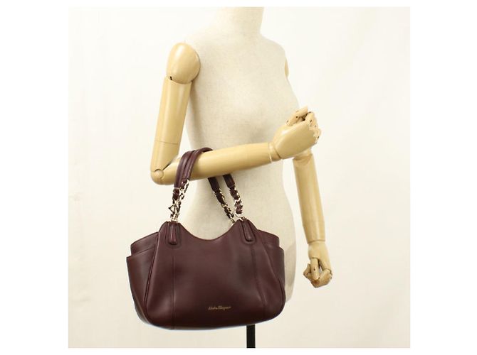 Borsa Salvatore Ferragamo Gancini Rosso Bordò - vista 8