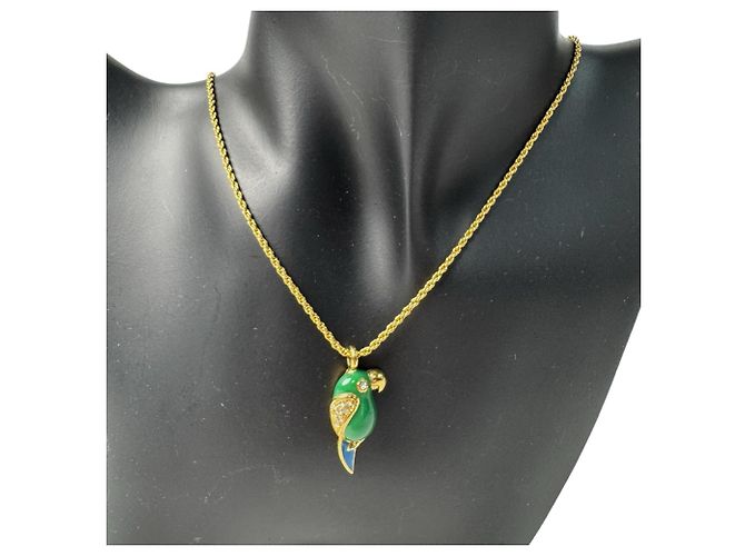 Collana Christian Dior Dior con motivo pappagallo e strass Blu D'oro Verde - vista 2