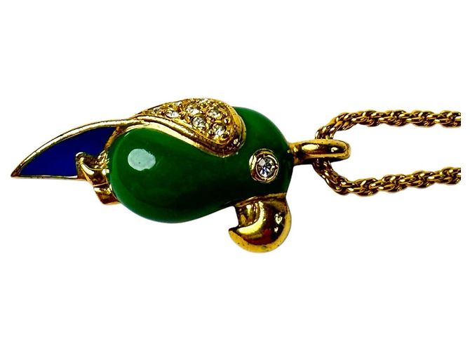 Collana Christian Dior Dior con motivo pappagallo e strass Blu D'oro Verde - vista 5
