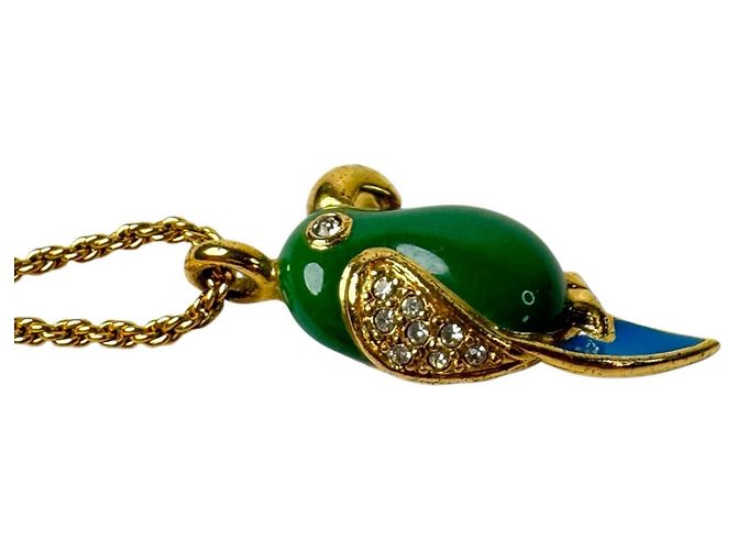 Collana Christian Dior Dior con motivo pappagallo e strass Blu D'oro Verde - vista 6