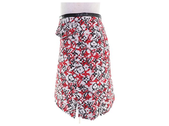 Falda de jacquard Monogram con ribete de cuero Louis Vuitton Negro Blanco Roja - vista 2