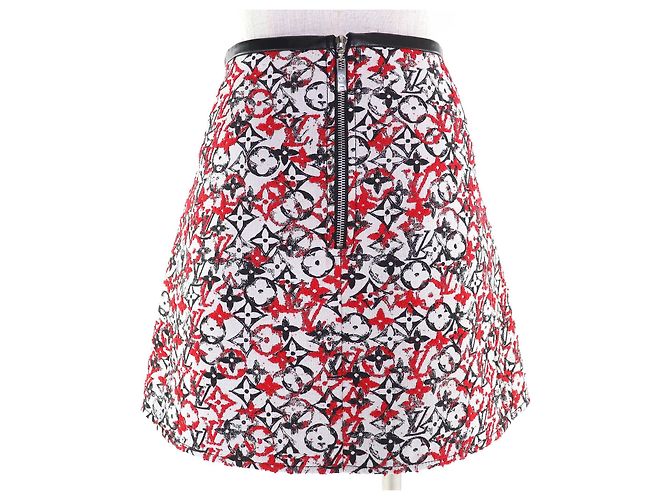 Falda de jacquard Monogram con ribete de cuero Louis Vuitton Negro Blanco Roja - vista 3