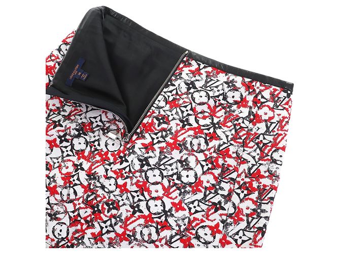 Falda de jacquard Monogram con ribete de cuero Louis Vuitton Negro Blanco Roja - vista 4