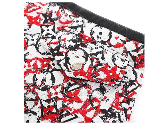 Falda de jacquard Monogram con ribete de cuero Louis Vuitton Negro Blanco Roja - vista 5