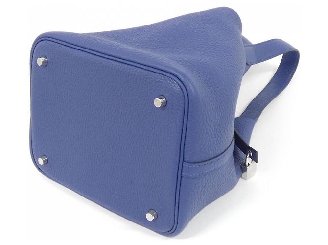 Hermès Borsa Tote Hermes Picotin Lock MM Taurillon Clemence Blu - vista 2