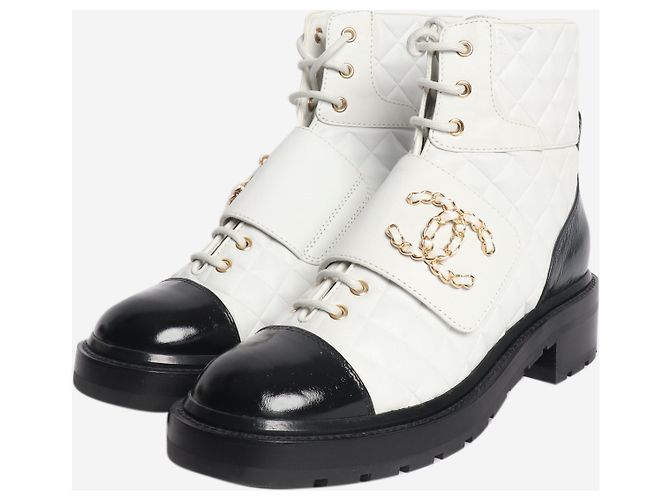 Chanel Weiße gesteppte Leder-Stiefeletten - Größe EU 40 - Ansicht 2