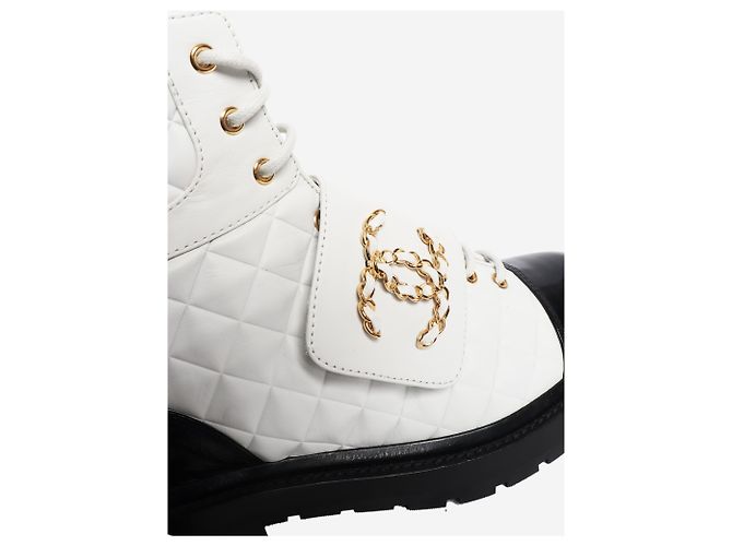 Chanel Weiße gesteppte Leder-Stiefeletten - Größe EU 40 - Ansicht 6