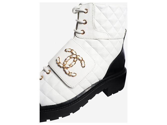 Chanel Weiße gesteppte Leder-Stiefeletten - Größe EU 40 - Ansicht 7