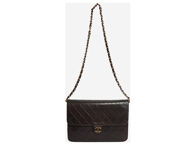 Chanel Schwarze Vintage 1997 Lammleder Timeless Classic Flap Tasche Braun - Ansicht 2