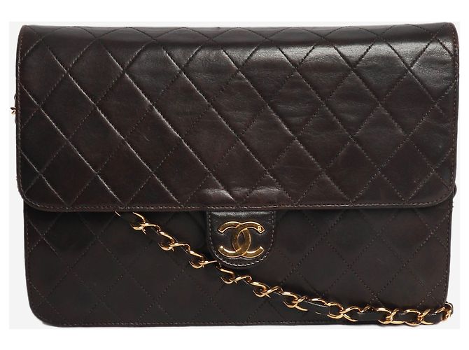 Chanel Schwarze Vintage 1997 Lammleder Timeless Classic Flap Tasche Braun - Ansicht 3