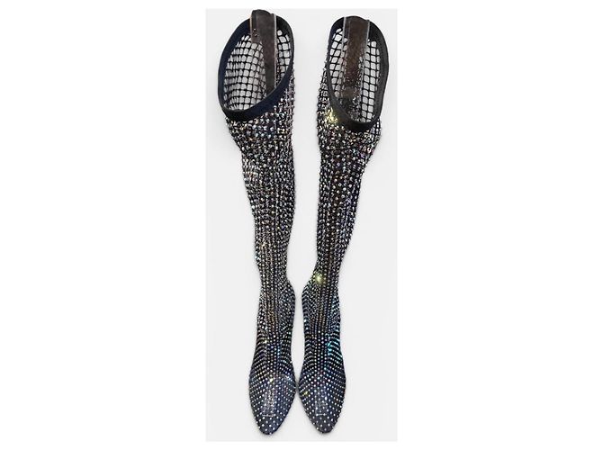 Saint Laurent Botas Altas de Strass Negro - vista 2
