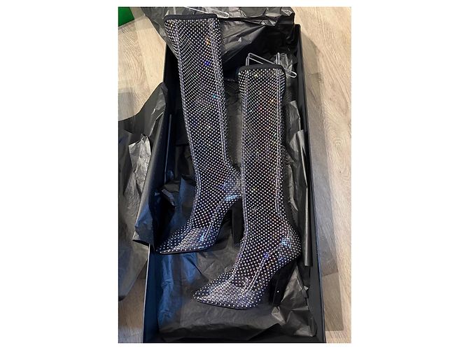 Saint Laurent Botas Altas de Strass Negro - vista 3