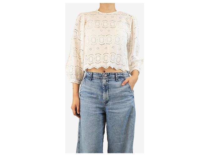 Autre Marque Weiße bestickte Baumwollbluse - Größe S - Ansicht 3
