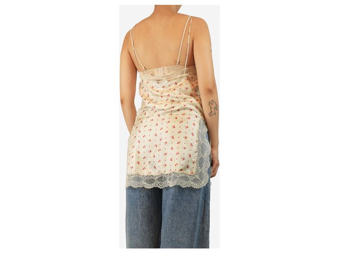 Gucci Top de seda con encaje floral crema - talla UK 8 Crudo - vista 2