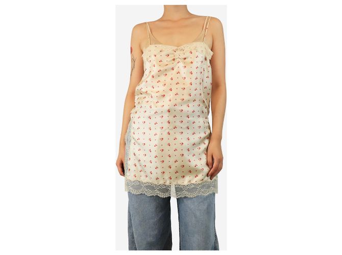 Gucci Top de seda con encaje floral crema - talla UK 8 Crudo - vista 3
